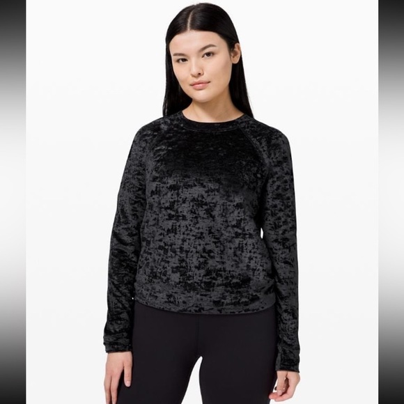 lululemon athletica Tops - Black Lululemon Crushed Velvet Long Sleeve Warm Down Crewneck Top